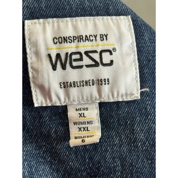 Wesc Denim Trucker‎ Jacket Unisex Mens XL Womens XXL Blue Jean THRILLS Graphic - Picture 10 of 16